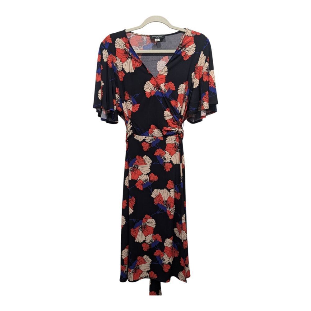 Julie Dillon Jersey Knit Floral Witchy Whimsigoth Faux Wrap Midi Dress, 14W